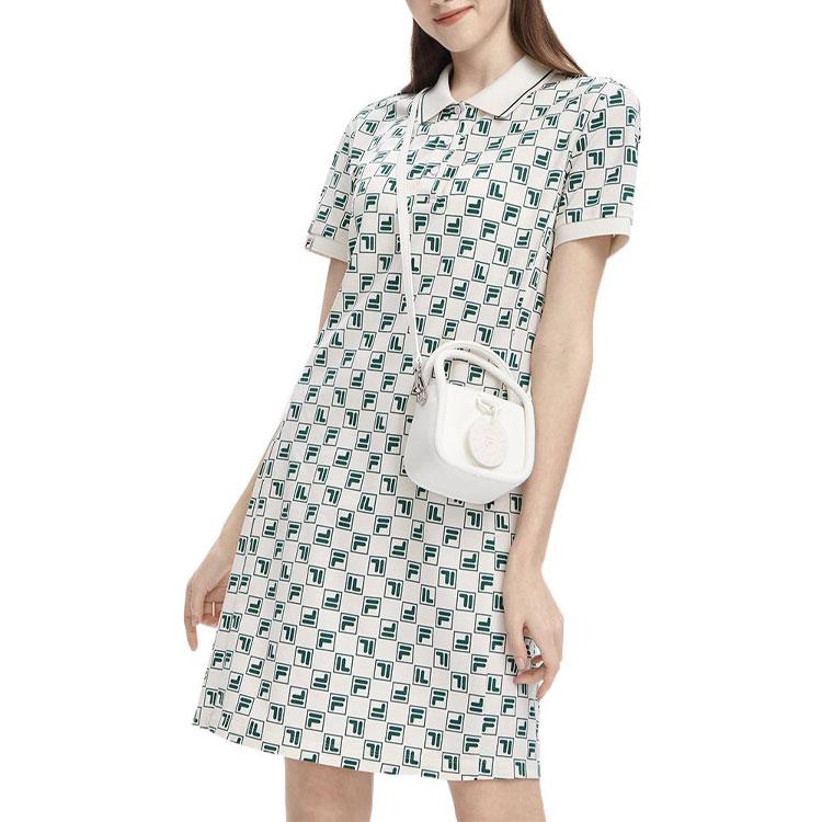 Fila Valentines Day American Series All Over Logo Print Knitted Fashion Casual Short Sleeve Dress Women Dresses F11W329314FZD