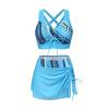 Women's Floral Print Tankini Swimsuit Set - Cross-Border Split Swimsuit Dress Three-Piece Set with Flying Edge Bikini, European and American Swimwear