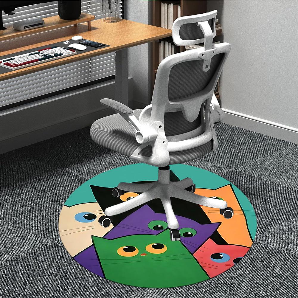 

1pc Colorful Cats Office Round Area Rug, Under Office Chairs Bedroom Living Room Home Decor, Room Deco 80cm