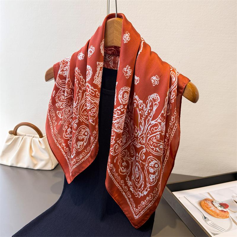 New Cashew Print Imitation Silk Square Scarf Shawl Versatile High-end Feeling Series Neck Small Headscarf Women
