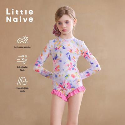 Little Naive Girls' Long Sleeve UV Protection One-Piece Swimsuit