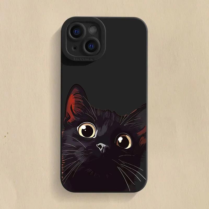 Süßes schwarzes Katzenmuster Silikon Handyhülle Für iPhone 17 Air 16 e 15 14 13 12 11 Pro Max Plus Mini SE Stoßfest Weiche Hülle