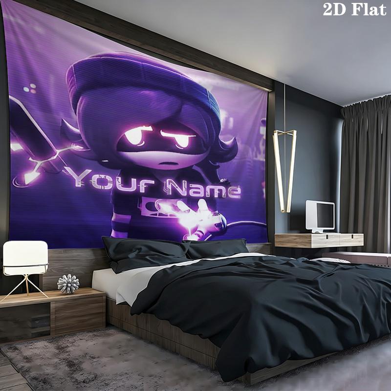 Cyberpunk Hero Custom Name Wall Tapestry Aesthetic Wall Hanging Printed Fabric Blanket Decorative Tapestries For Bedroom Living Room Home Decor
