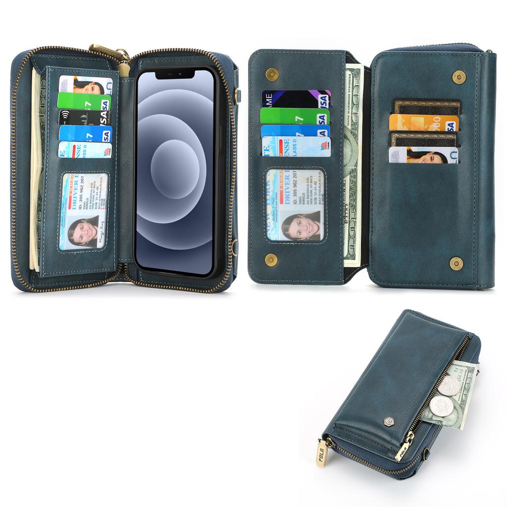 Applicable to iPhone15 mobile phone leather case 16Pro multi-function split mobile phone case zipper wallet oblique span bag 14