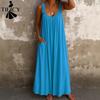 TIFICY Damenmode Sommer Frühling Einfarbig Druck Ärmellos V-Ausschnitt Lockere Taille Lässige Kleider