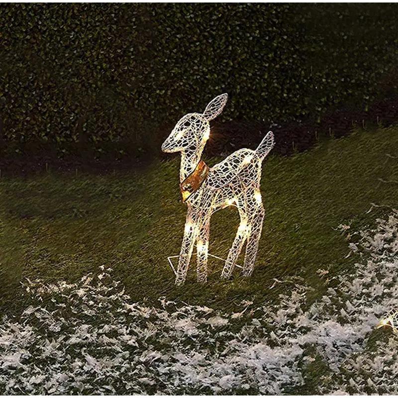 3Pcs Iron Art Elk Deer Christmas Garden Decoration With LED Light Glowing Glitter Reindeer Xmas Home Outdoor Yard Ornament