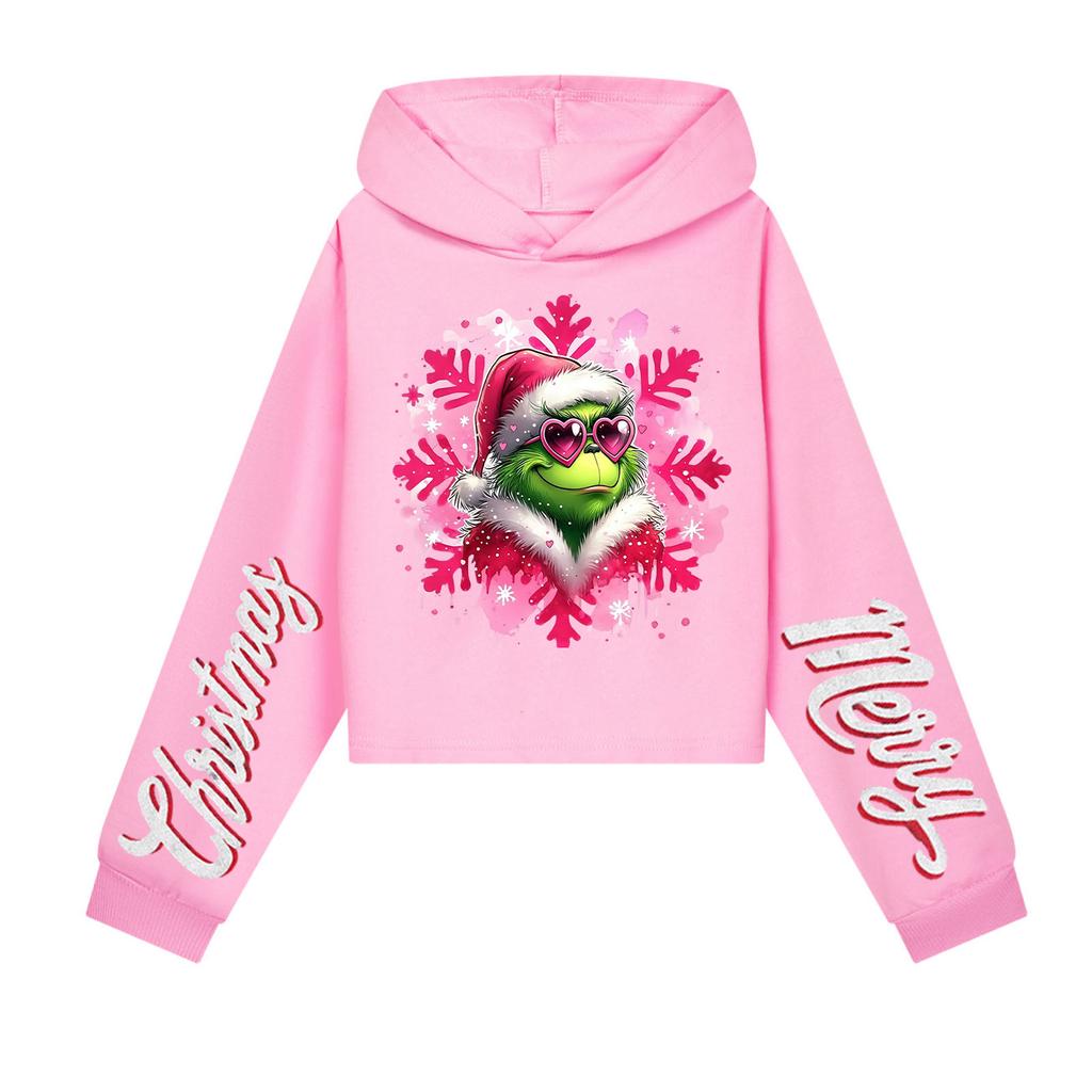 Kids' Casual Fashion Christmas Printed Long Sleeve Hooded Sweatshirt (No Drawstring)