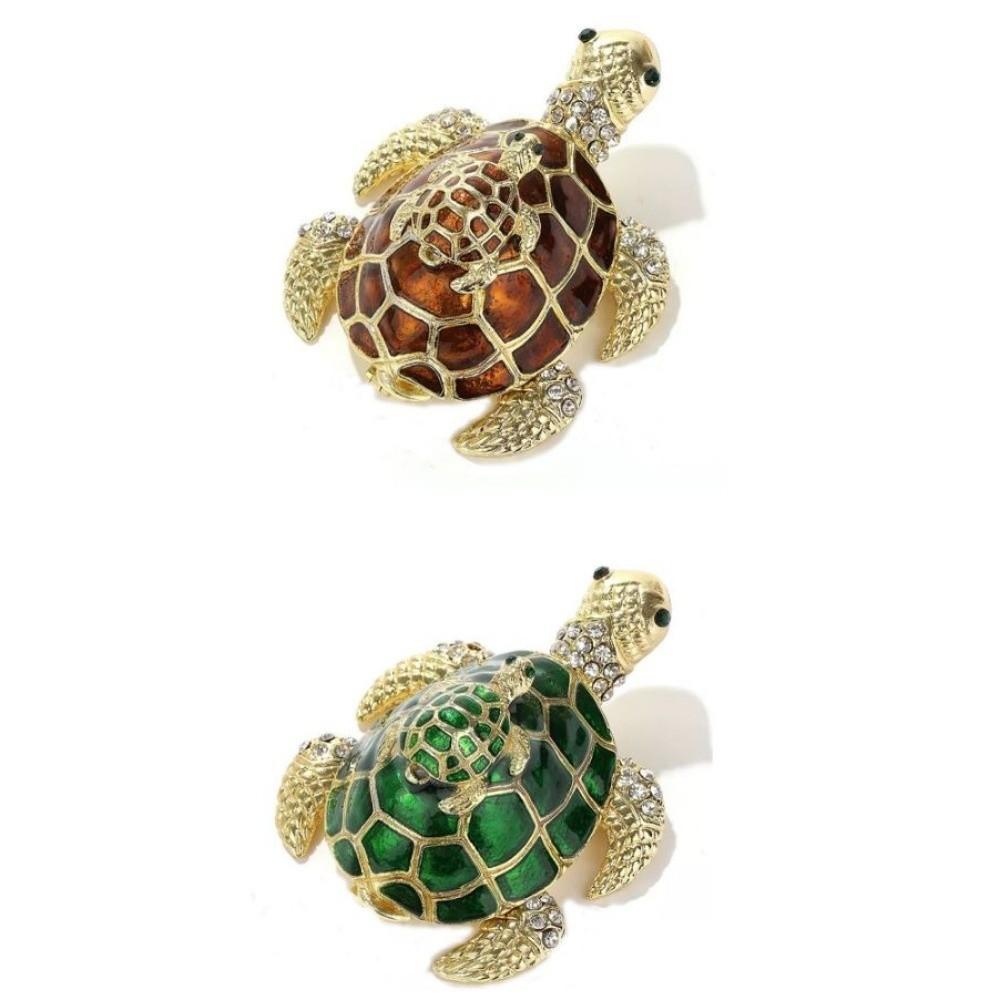 Enamel Craft Turtle Trinket Box Hinged Lid Turtle Hinged Jewelry Boxes For Earrings