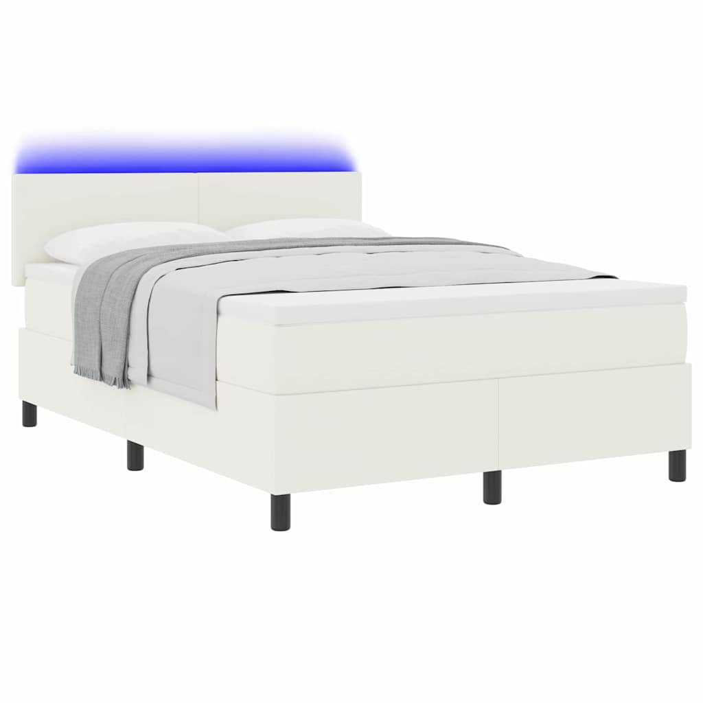 LED Box Spring Bed in Cream and White 160 x 200 cm Cord Fabric