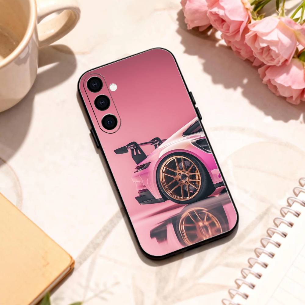 Pink S-Sports C-Car Rear Pattern   phone Case For Samsung Galaxy A73,A72,A71,A70,A53,A52,A51,Others Soft Black Shell