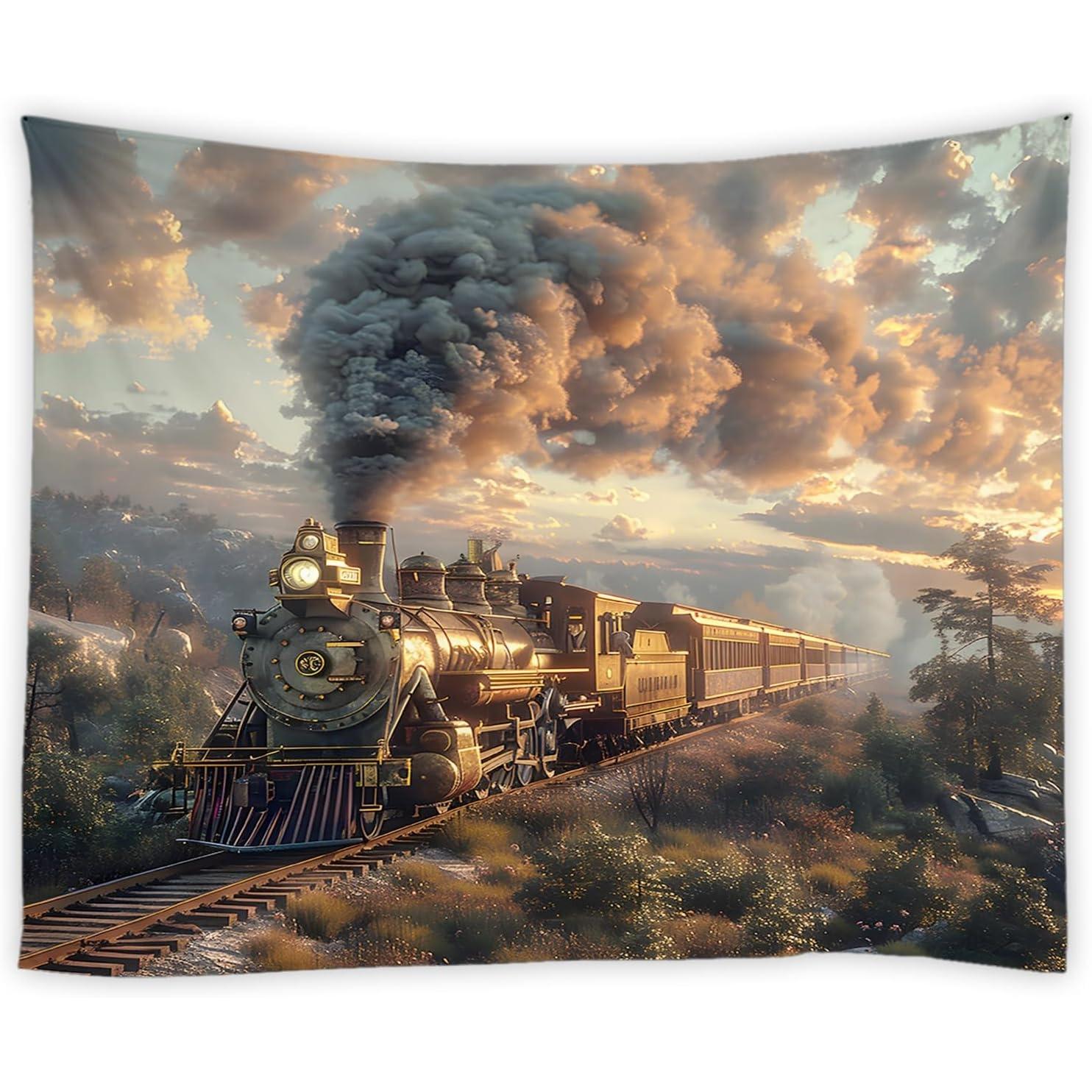 Tapestry yssfav railway train retro-path 75x100 чёрный