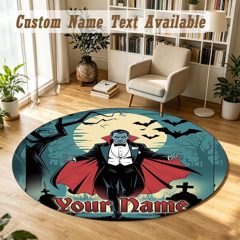 Dracula Personalized Round Rug Support Custom Name, Soft Home Decor Mat