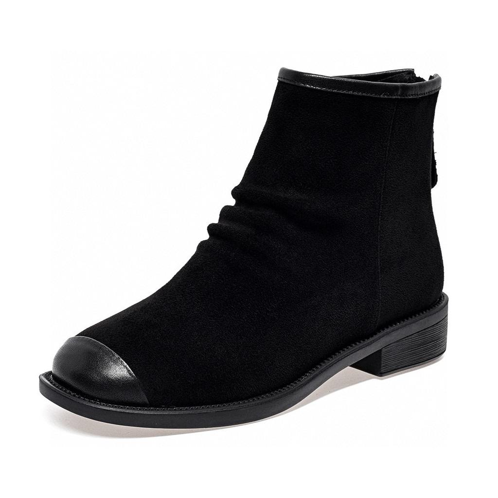 Round Head Short Boots Women's 2025 Autumn and Winter New Round Head Casual Short Boots Rear Zipper Cotton Boots Chelsea Boots Women's Leather Boots