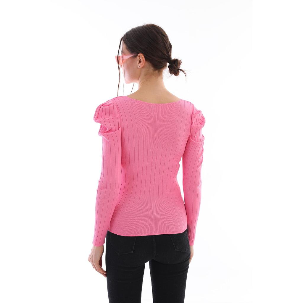 Women's Red Sleeve Pleated Gathered Princess Sleeve Square Collar Blouse Sweater