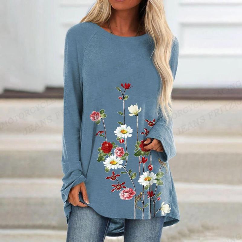 

Модная женская футболка с цветочным рисунком, женская модная футболка, футболка с длинным рукавом, топы, футболки, футболка с растениями, женская футболка L