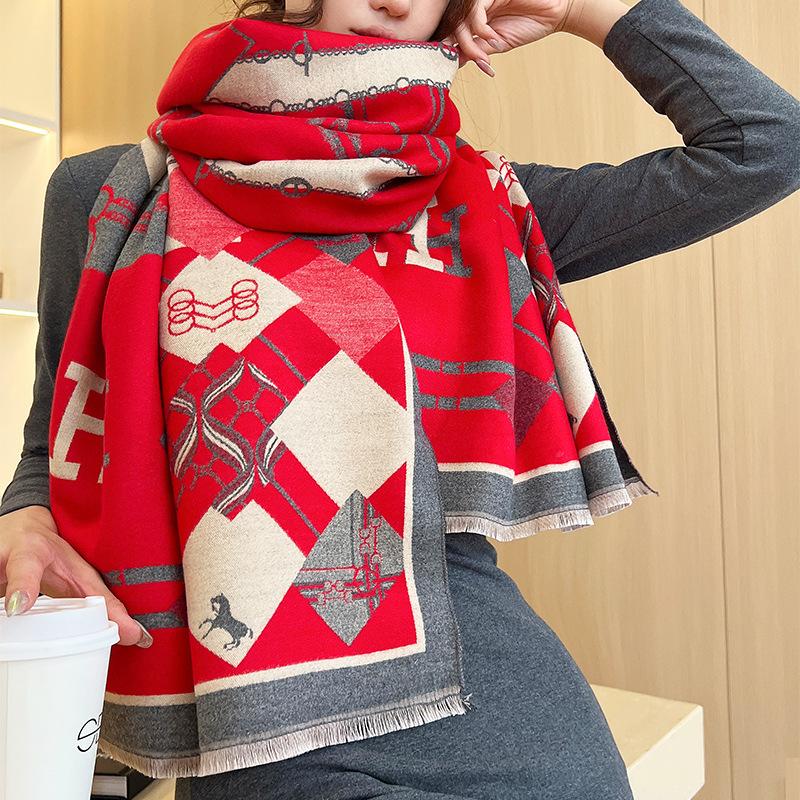 2024 Winter New Imitation Cashmere Double Sided Warm Summer Air Conditioning Room Shawl Neck Thickened Scarf