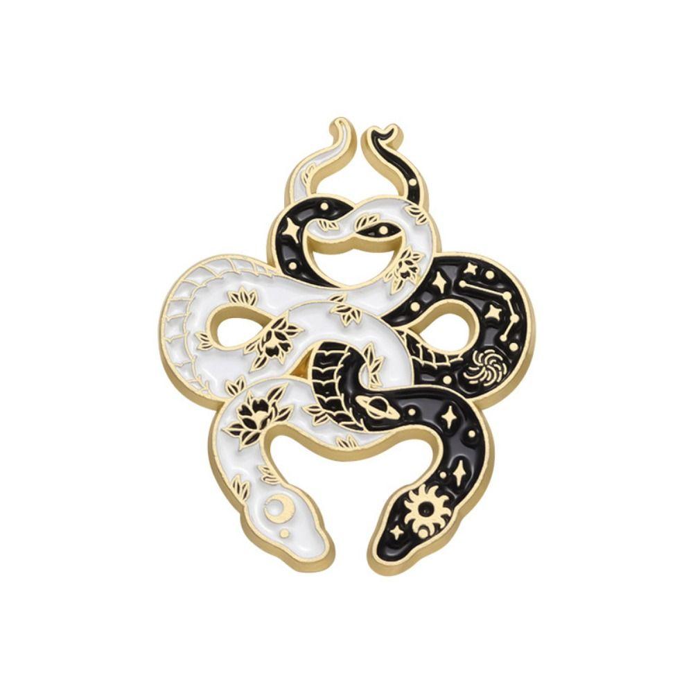 Sun Moon Snake Black White Snake Winding Brooch Gothic Animal Snake Lapel Pin Jewelry Gifts