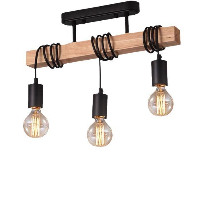 Black Wooden Art Pendant Lamp with 3 or 6 Heads for Restaurant, Coffee Shop, and Bar Counter