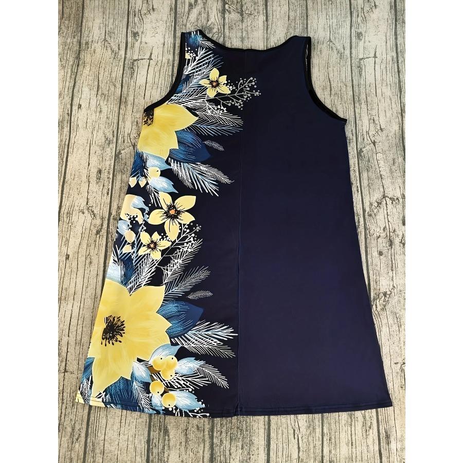Women's Sleeveless Crew Neck Tank Dress Vibrant All-Over Floral Print Dresses Machine Washable Elegant Summer Dress Y2k Clothes