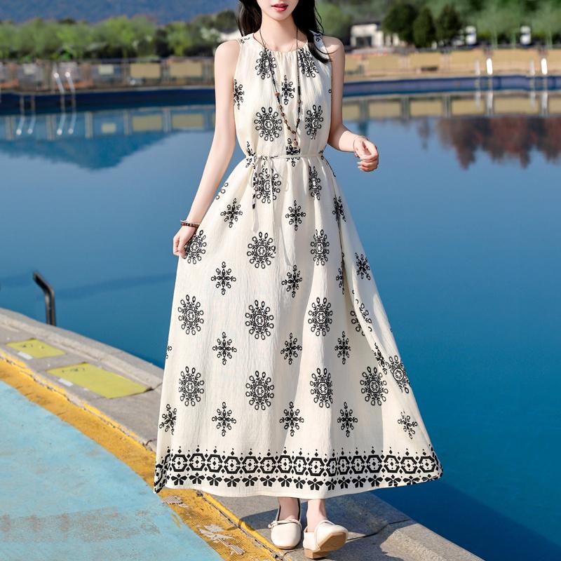 Элегантные женские платья Летняя одежда Без рукавов Повседневное Свободное Длинное платье XL