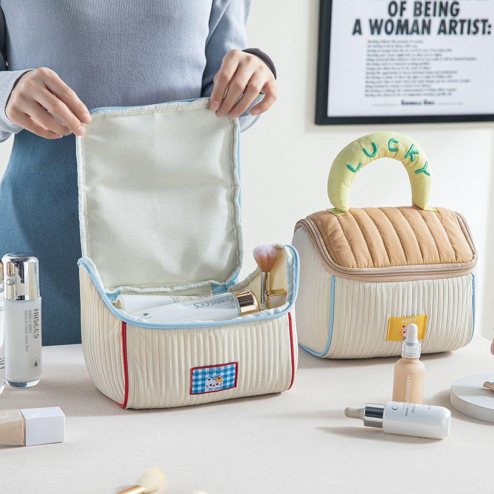 Color Block Soft Makeup Travel Bag - Large Capacity Portable Handbag