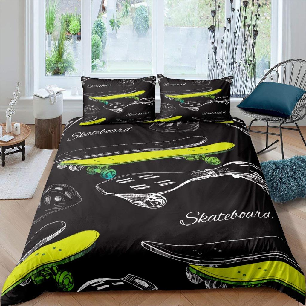 Tinédzserek gördeszka paplanhuzat Fiúk Hipster graffitistílusú paplanhuzatok Gyerekek extrém sporttémájú Hűvös gördeszkás ágynemű garnitúra