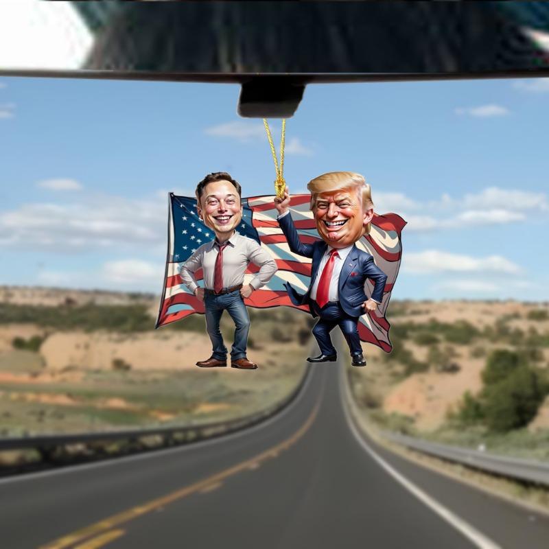 Creative New Multi-functional Acrylic Pendant, Trump and Musk, American Flags, Christmas Tree, Car Ornament