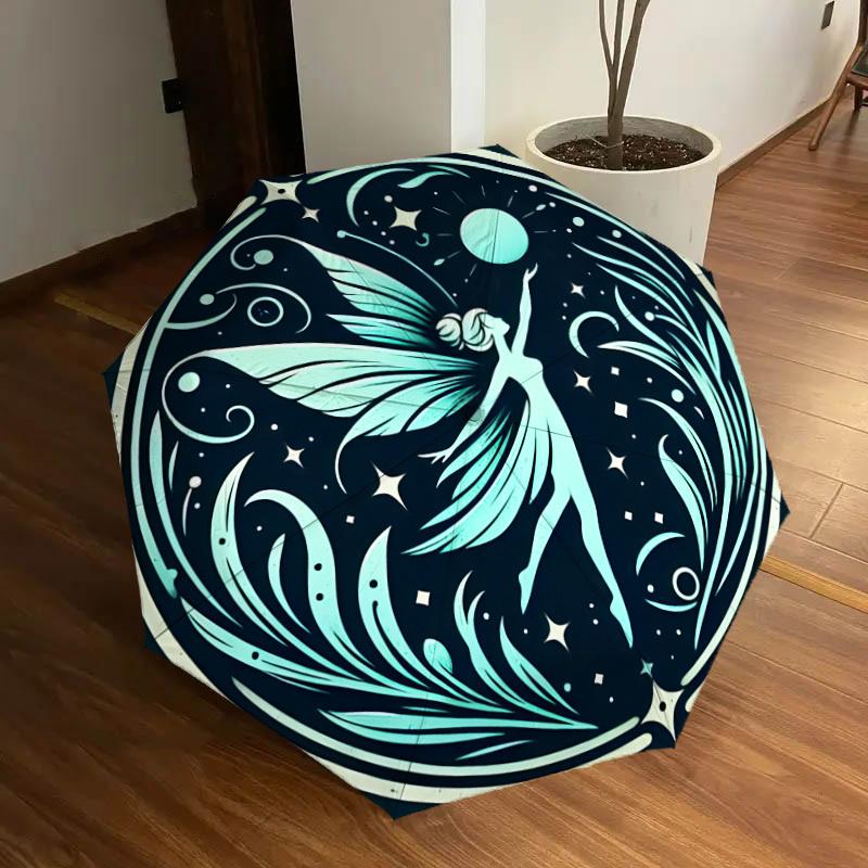 1pc Fairy Moonlit Night Celestial Dance Umbrella with Plastic Handle,Suitable for All Seasons Home Travel Outdoor UmbrellaDD1153