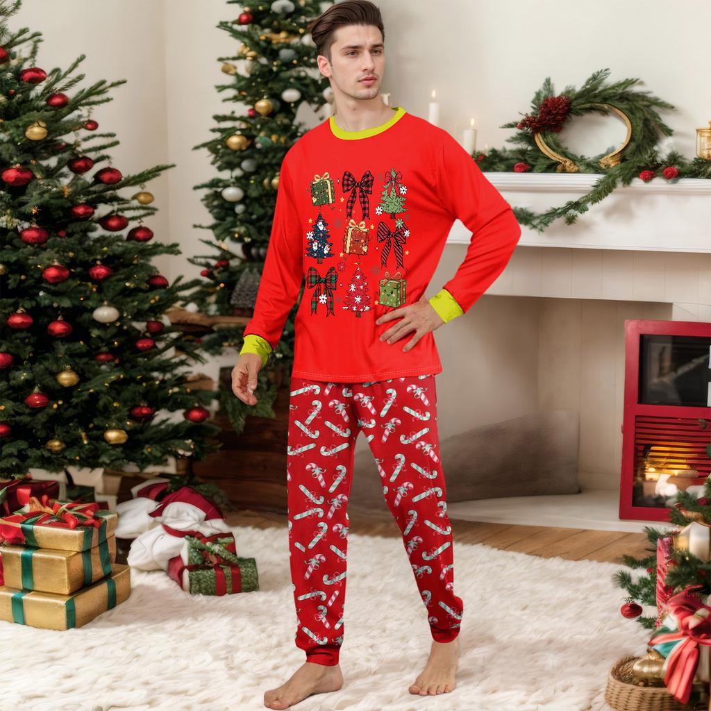 Matching Family Christmas Pajamas Set Long Sleeve Neck Top and Pants for Parents Kids Holiday Wear