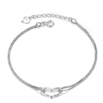 Náramek ve tvaru srdce Dvojitá linie Láska Diamantem Pozlacené Bílé zlato Elegantní šperk Dárek pro ni