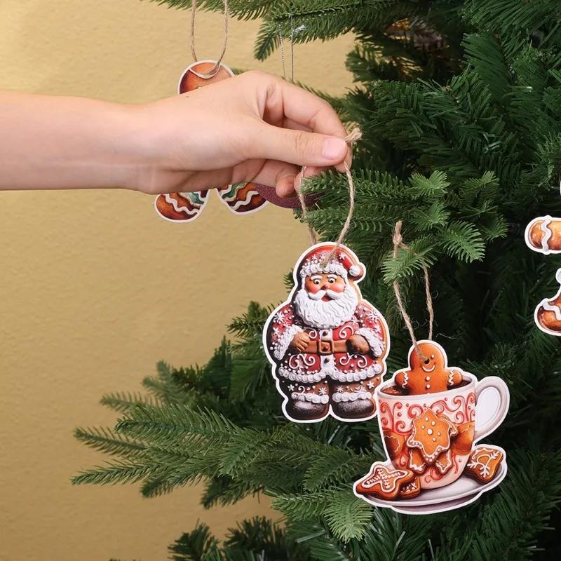 12Pcs Christmas Gingerbread Man Ornaments Mini Paper Gingerman Hanging Pendant Xmas Tree Decorations Childen New Year Gifts