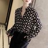 Office Lady Polka Dots Printing Fashion Women Chiffon Shirt Spring Summer Loose Long Sleeves Lapel Female Blouse Clothing 2022