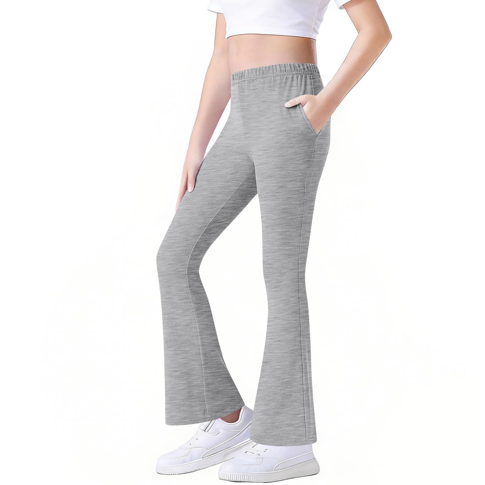 Mädchen Baumwolle Tasche Schlaghosen Elastische Taille Schmal Geschnitten Glockenhosen Kinder Freizeit Hosen für den Alltag 130 gray