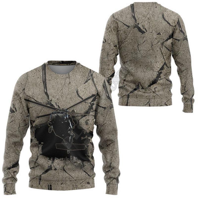 Spring and Autumn Men's Round Neck Sweater Comfortable Casual 3D Digital Tattoo Printed Long Sleeve Top