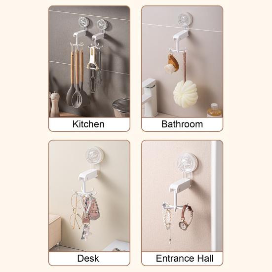 360-Degree Rotating Hook Strong Load-bearing Suction Cup Design Easy to Install Multipurpose Wall Hook Kitchen Utensil Organizer