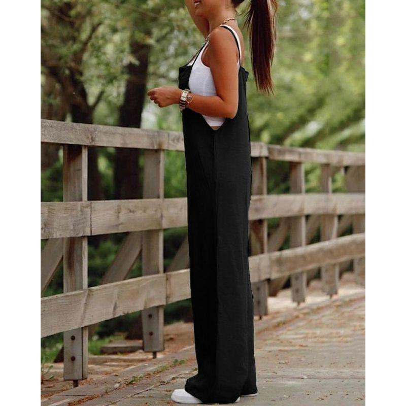 Women Casual Suspenderjumpsuit European and American Women Dark Green Casual Sling Wide Leg Jumpsuit