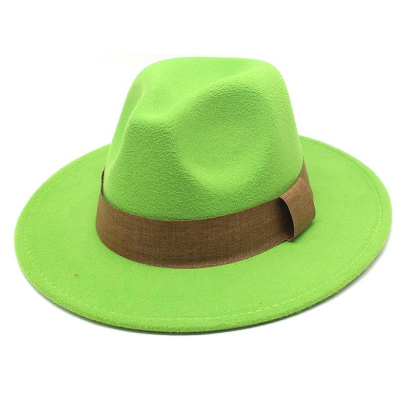 Fashion Blogger With Brown Wool Jazz Hat Vintage Big Brim Felt Top Hat