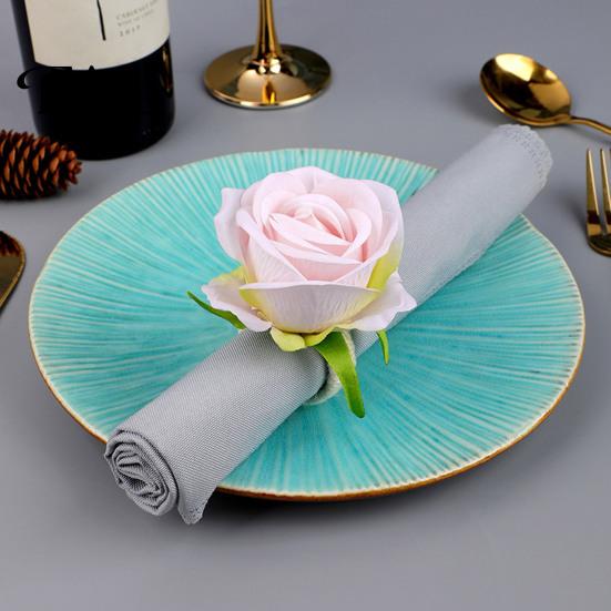 Decorative Table Settings for Bridal Showers Artificial Rose Napkin Ring, Fabric Pink Flower Holder, Rustic Dining Ornaments Afternoon Tea Ring