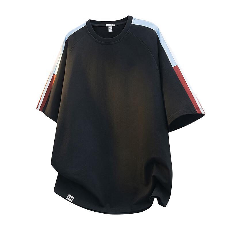 Izzue Men's Loose Fit Striped Color-Block Short Sleeve T-Shirt