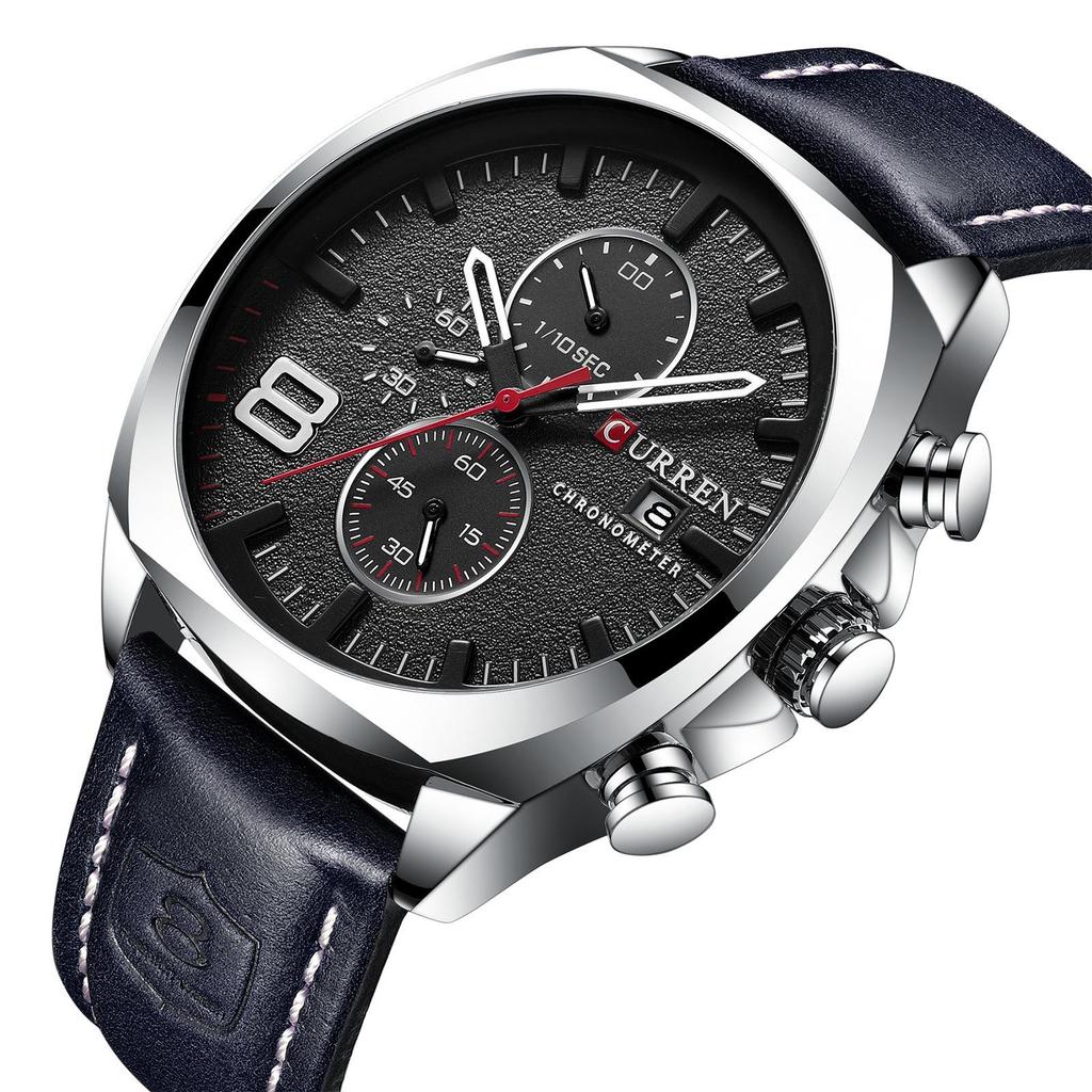 Curren 8324 Men's Waterproof Leather Strap Six-Hand Calendar Watch