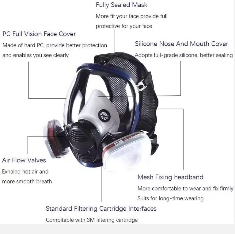 Chemical Gas Mask 6800 Dust Respirator Anti-Fog Full Face Mask Filter For Industrial Acid Gas, Welding Spray Paint Insecticide