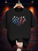 T-shirt with Patriotic American Flag & Fireworks Print - Regular Fit Casual Summer Tee for Independence Day