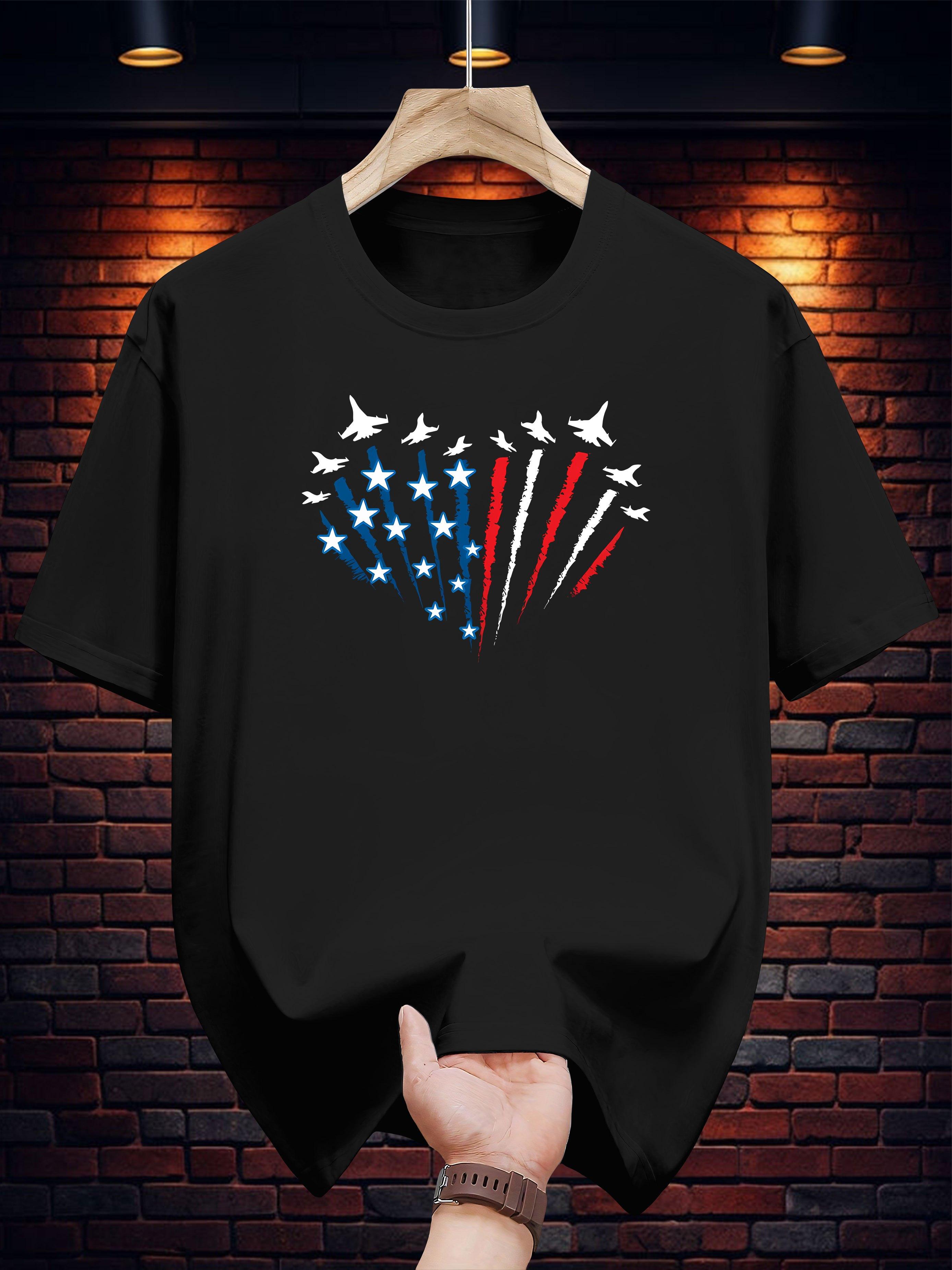 T-shirt with Patriotic American Flag & Fireworks Print - Regular Fit Casual Summer Tee for Independence Day XXXL