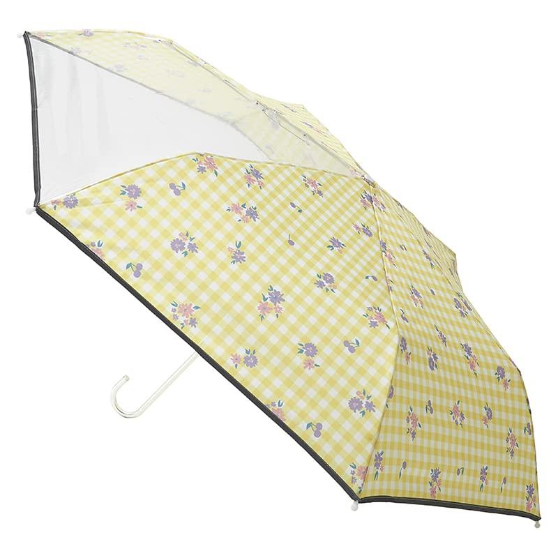 Estaa Folding Umbrella with Clear Checkered and Floral Reflective 55cm Yellow Kids' Window, Windproof, Design, Tape, Finger-Pinch Resistant, Ribs,
