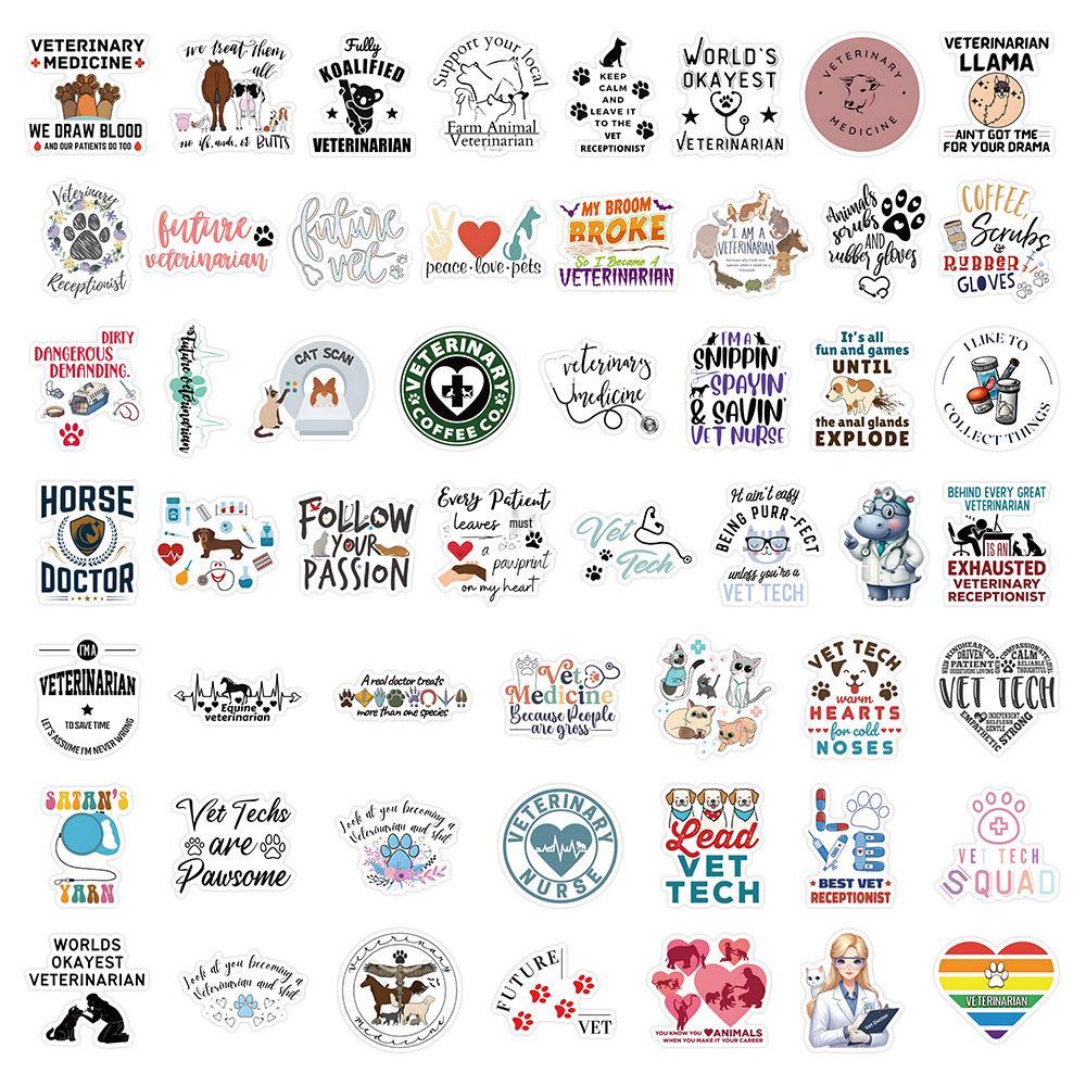 100 Cross-Border Veterinary Doodle Stickers: Personalized Creative Decor for Phone Cases & Skateboards, Waterproof