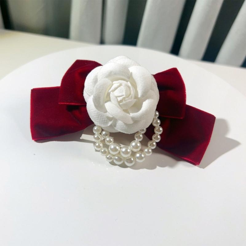 Camellia Flower Bow Corsage Brooch Pins Pearls Tassels Bowknot Collar Bow Tie
