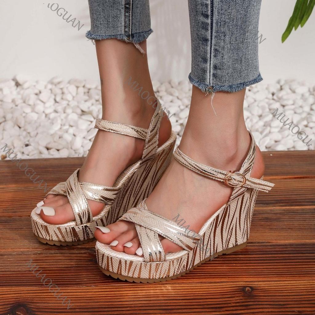 Fashion Summer Cross Strap Sandals for Women Roman Style Fish Mouth Thick Bottom Sandal Slippers Casual Wedge High Heels Sandales Femme