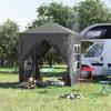 Faltpavillon, Biergartenpavillon, 4 abnehmbare Seitenwände, 2 Fenster, Metallgestell, 2 x 2 m, Schwarz