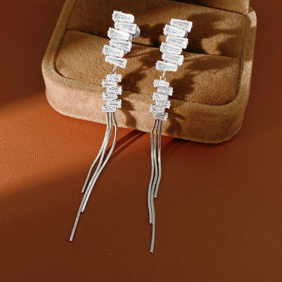 Elegant Irregular Zirconia Tassel Earrings - Silver Studs, Celebrity-Style Fashion Accessories