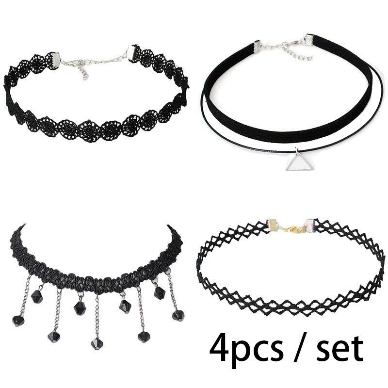

Mixed Hollow Black Leather Velvet Choker Necklace Layer Chockers Vintage Gothic Jewelry Goth Necklace For Women Collier Femme
